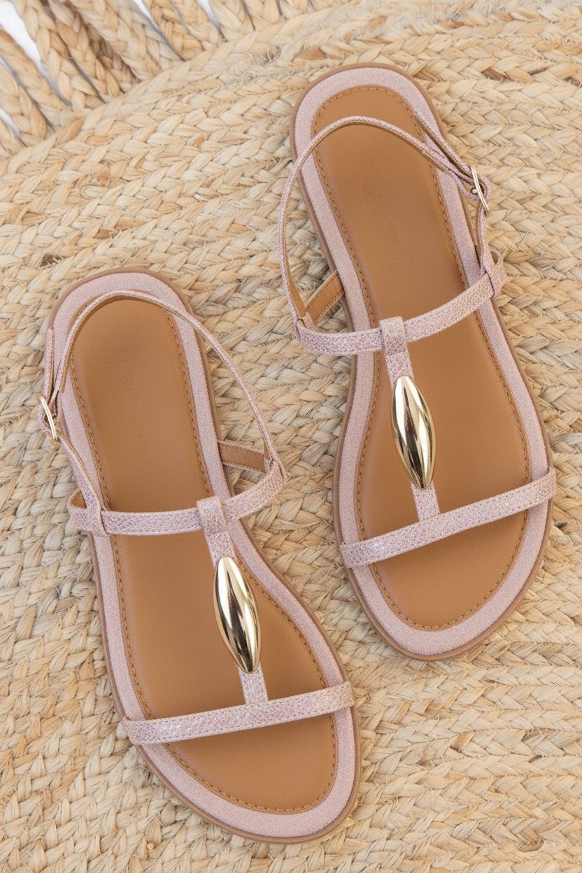 Luxury Flat T-Strap Sandals Pink – alle schoenen, foto 1