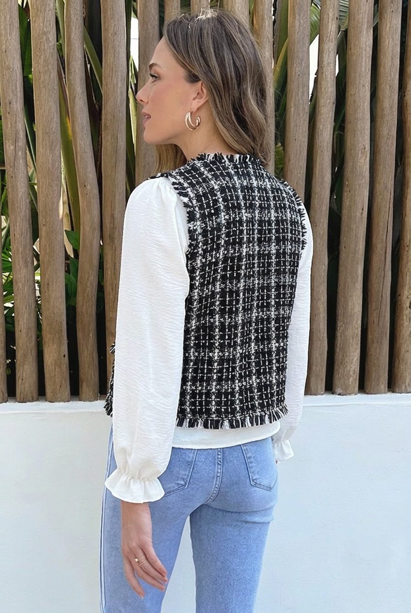 Luxury Lurex Tweed Gilet Black – gilets, foto 3