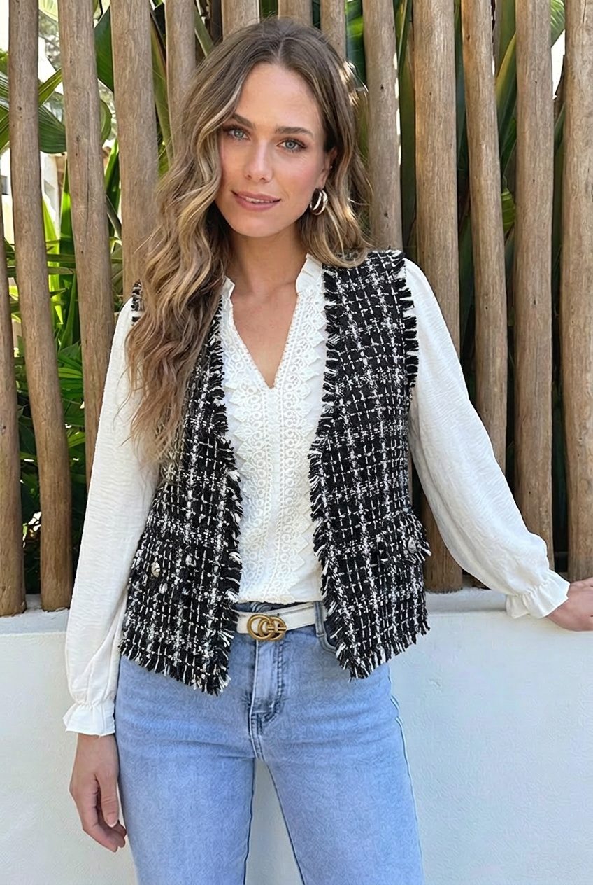 Luxury Lurex Tweed Gilet Black – gilets, foto 2