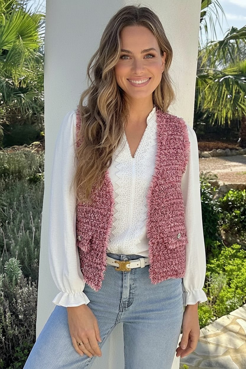 Luxury Lurex Tweed Gilet Pink – gilets, foto 2
