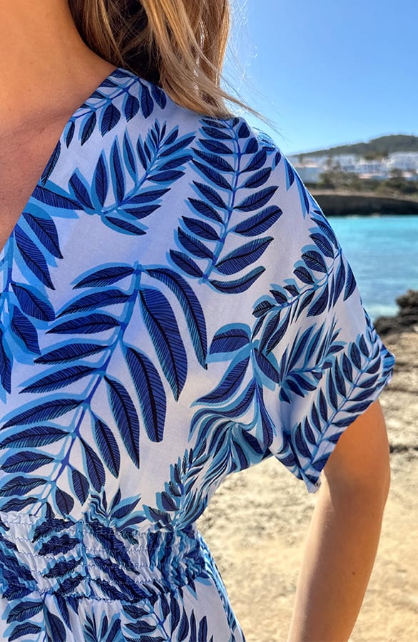 Maxi Dress Colorful Leaf Print Blauw – jurken, foto 5
