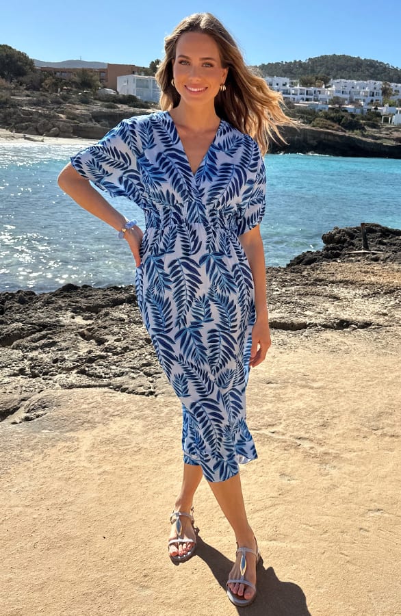 Maxi Dress Colorful Leaf Print Blauw – jurken, foto 7
