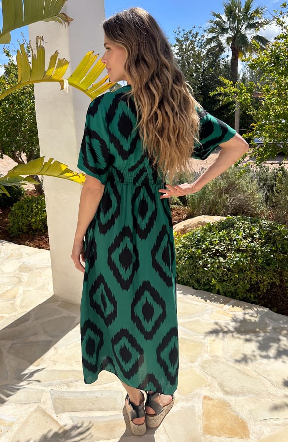Maxi Dress Oversized Print Smaragd – jurken, foto 3