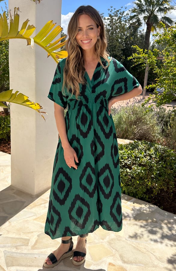 Maxi Dress Oversized Print Smaragd