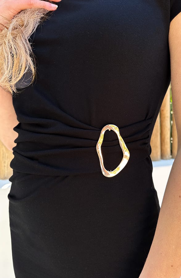 Maxi Jurk Gouden Gesp Detail Zwart – jurken, foto 5