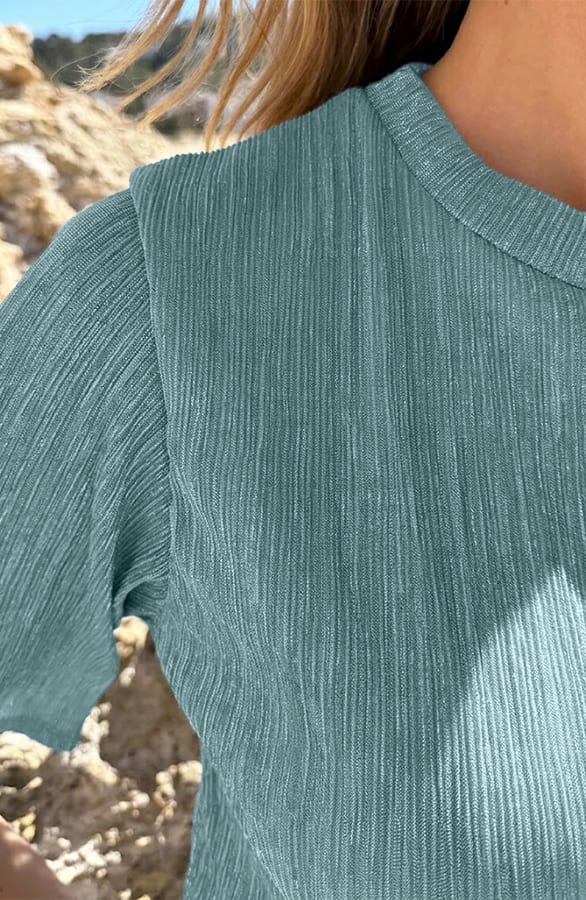 Mesh Lurex T-shirt Licht Blauw – tops, foto 4