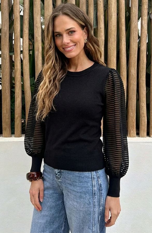 Mesh Pofmouwen Trui Zwart – tops, foto 4