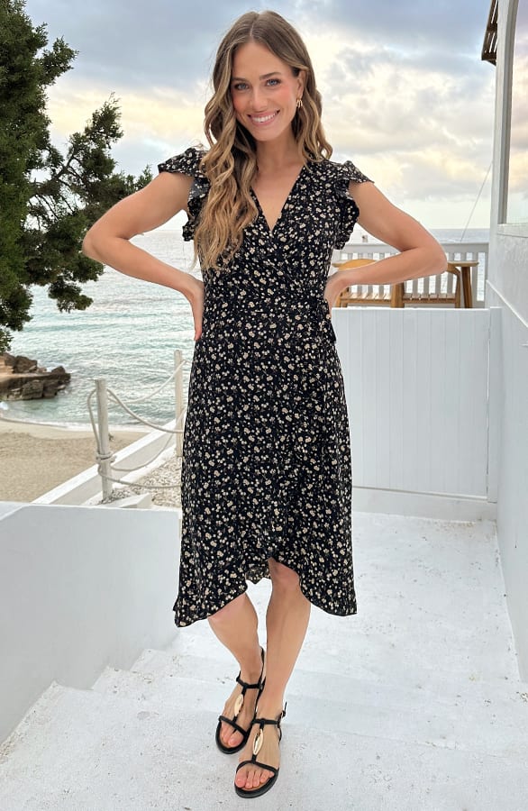 Mille Fleur Midi Jurk Zwart – jurken, foto 8