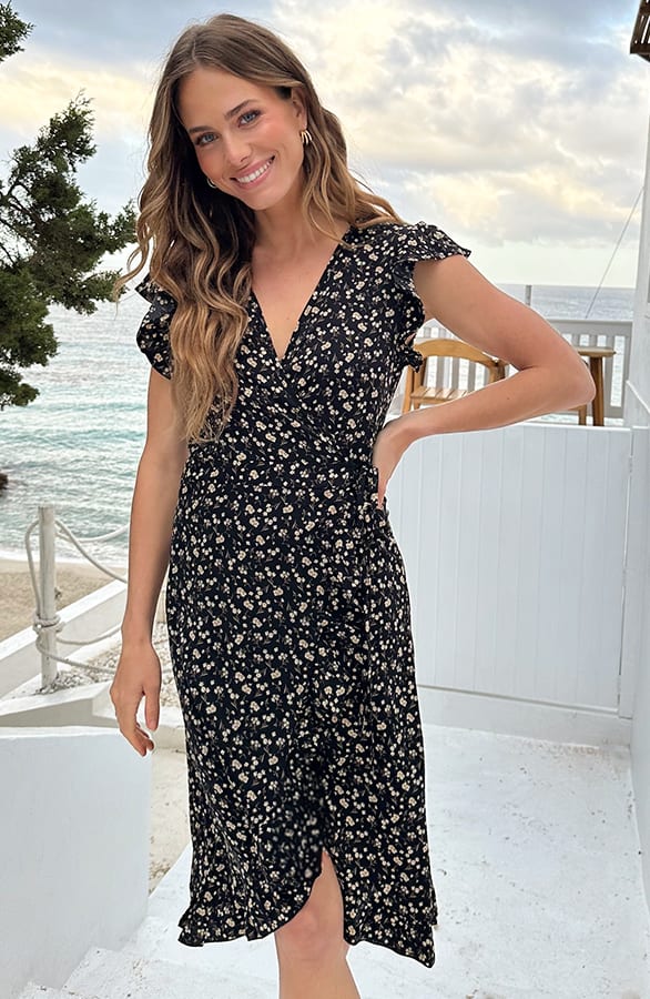 Mille Fleur Midi Jurk Zwart – jurken, foto 6