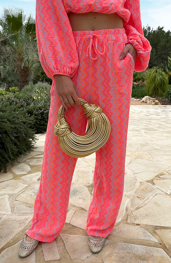 Mousseline Wide Leg Pants Neon Fuchsia