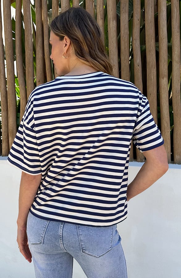 Oversized Amour Striped T-shirt Marine – tops, foto 4