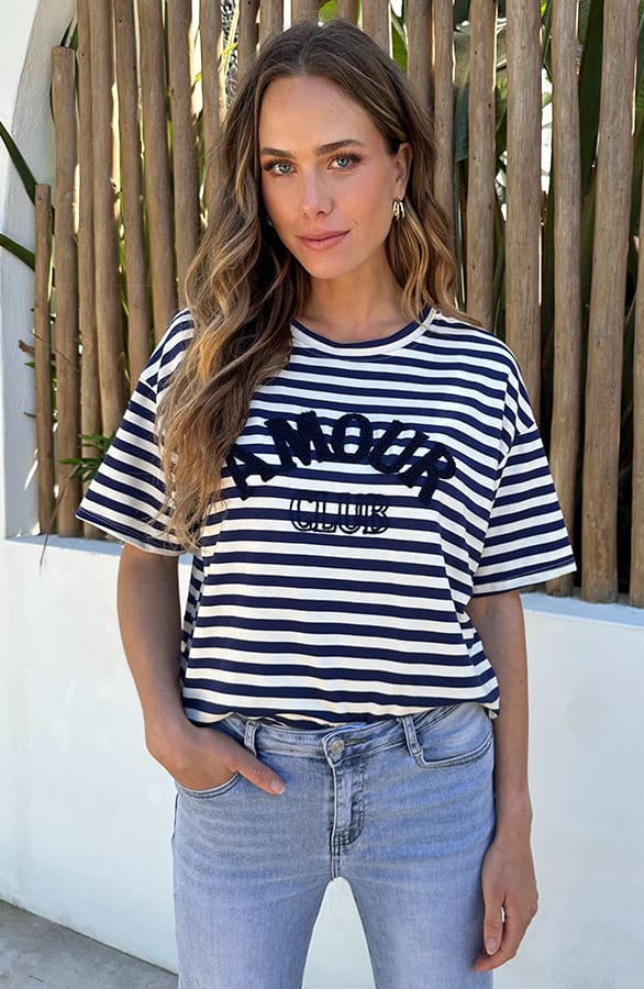 Oversized Amour Striped T-shirt Marine – tops, foto 3