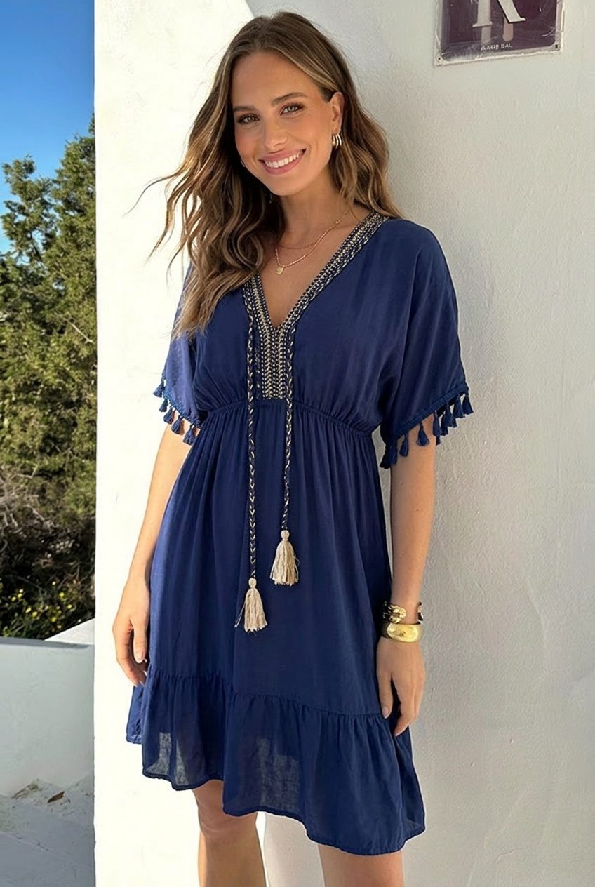 Oversized Jurk Gouden Detail Marine