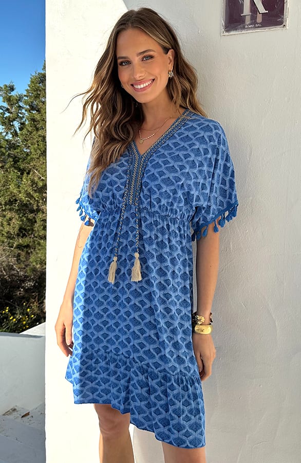 Oversized Jurk Gouden Detail Print Kobalt – jurken, foto 2