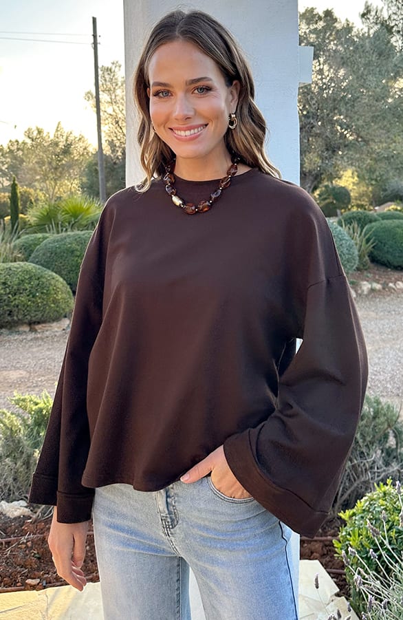 Oversized Longsleeve Baumwolle Choco, Tops, Foto 7