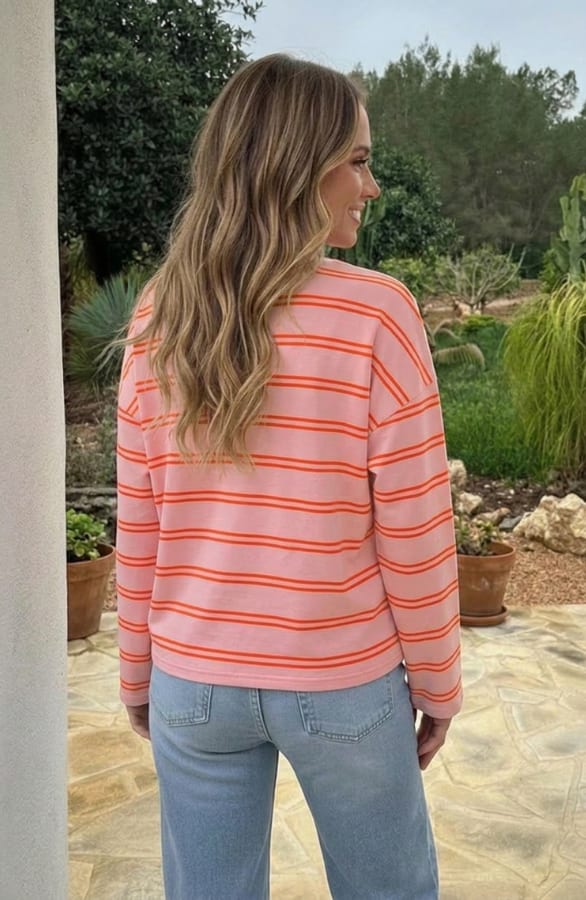 Oversized Streifen Top Baumwolle Rosa Orange Neon, Tops, Foto 2