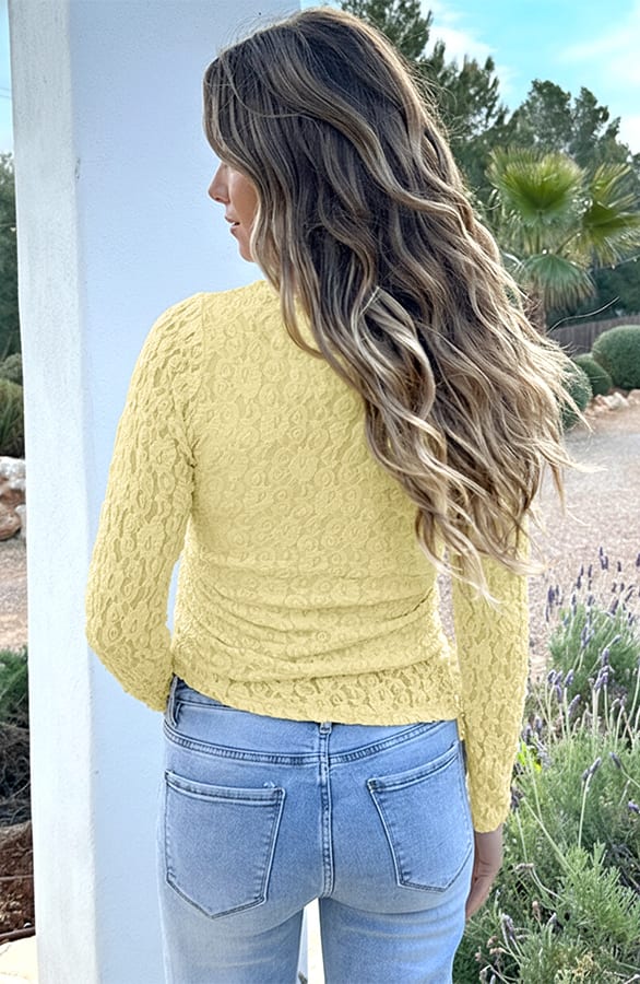Overslag Lace Top Asymmetric Butter Yellow – tops, foto 3