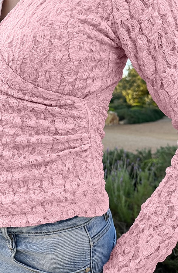 Overslag Lace Top Asymmetric Pastel Roze – tops, foto 4
