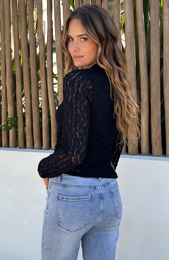 Overslag Lace Top Asymmetric Zwart – tops, foto 4