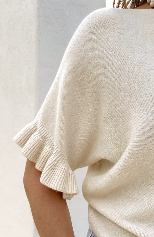 Ruffle Soft Knitted Trui Light Beige – truien, foto 5
