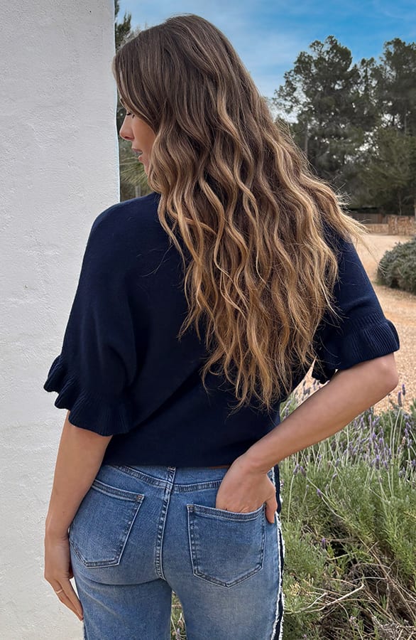Ruffle Soft Knitted Trui Marine – truien, foto 4