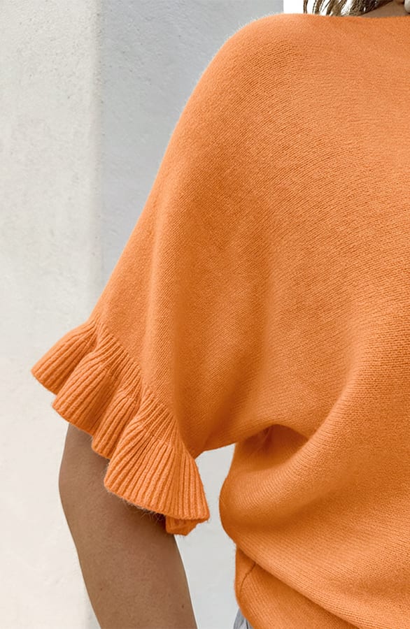 Ruffle Soft Knitted Trui Orange – truien, foto 4