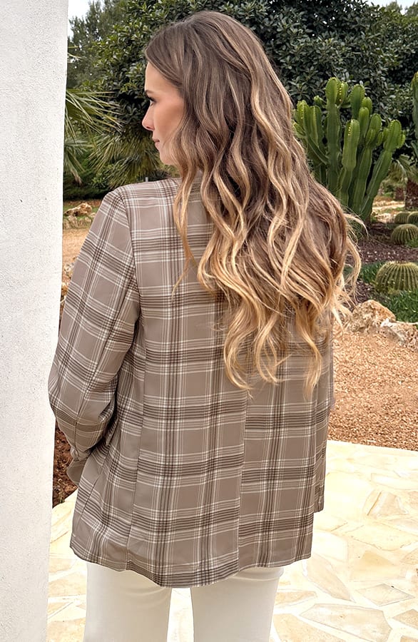 Ruit Blazer Open Front Taupe – jassen, foto 4