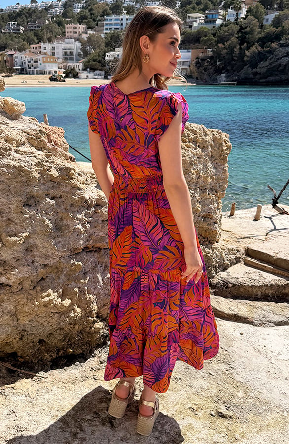 Satin Midi Jurk Purple Leaves – jurken, foto 4