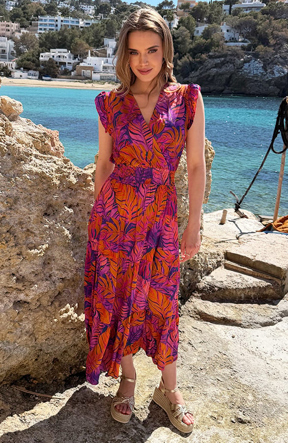 Satin Midi Jurk Purple Leaves – jurken, foto 7