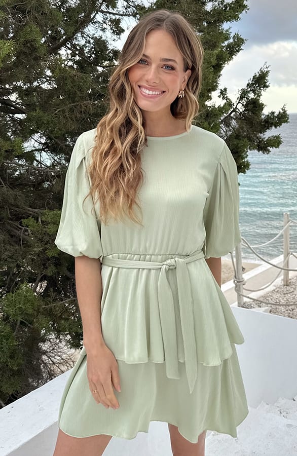 Satin Pofmouwen Jurk Mint – jurken, foto 7