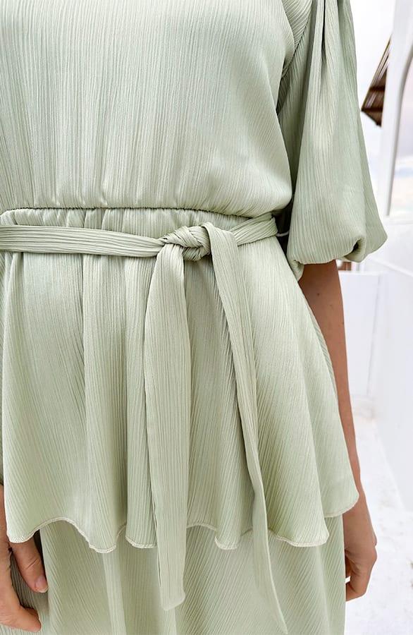 Satin Pofmouwen Jurk Mint – jurken, foto 5