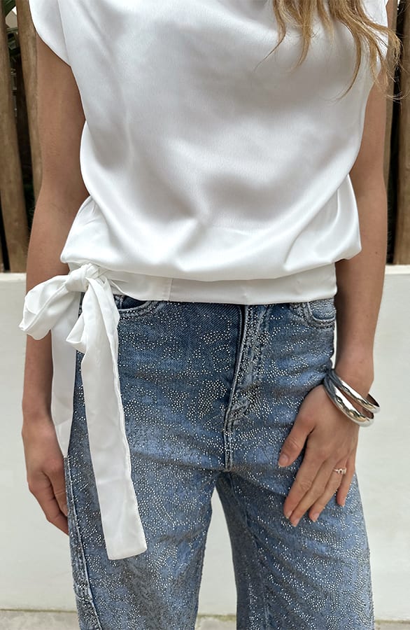 Satin Wrap Top Ecru – tops, foto 5