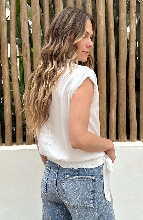 Satin Wrap Top Ecru – tops, foto 4