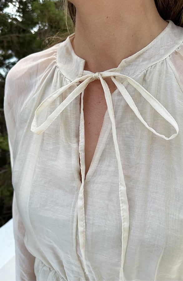 Silk Jurk Lange Mouw Beige – jurken, foto 6