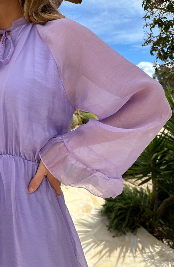 Silk Jurk Lange Mouw Lila – jurken, foto 5