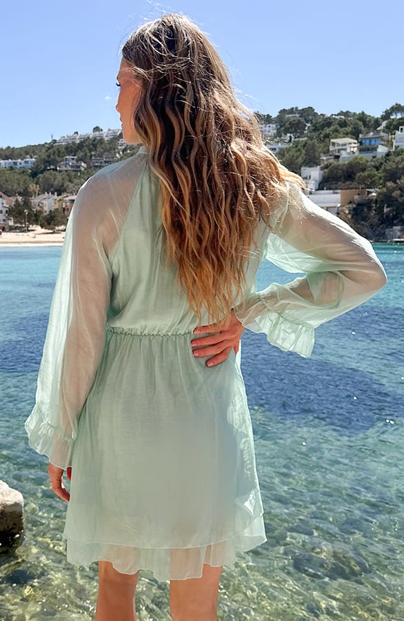 Silk Jurk Lange Mouw Mint – jurken, foto 4