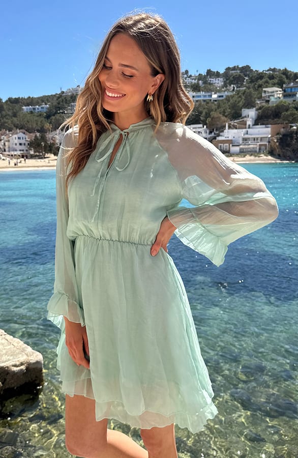 Silk Jurk Lange Mouw Mint – jurken, foto 9