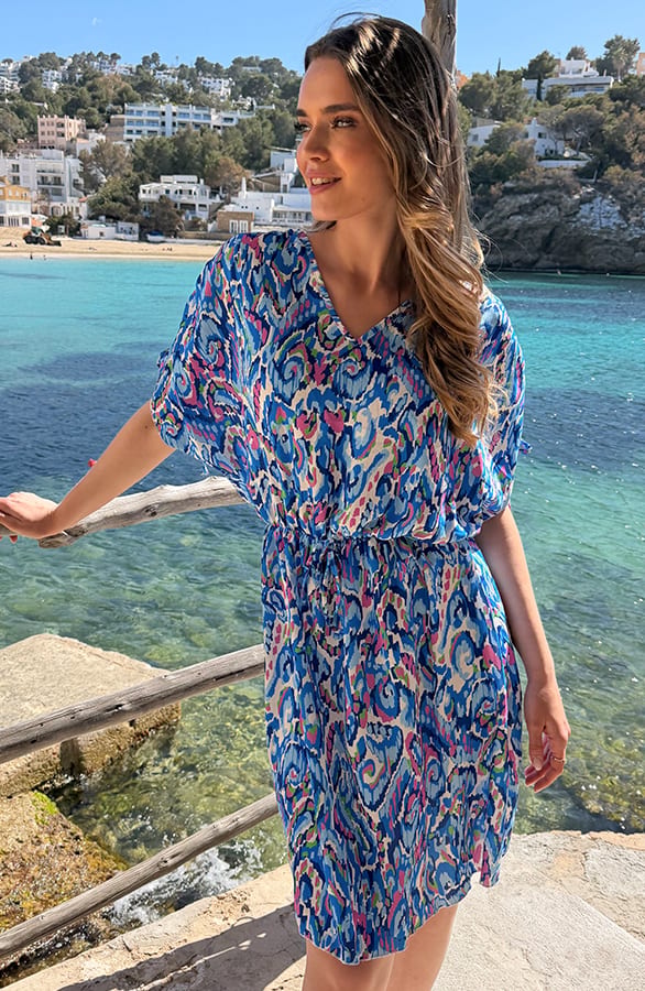 Smocked Sleeve Tuniek Paisley Blauw – jurken, foto 3