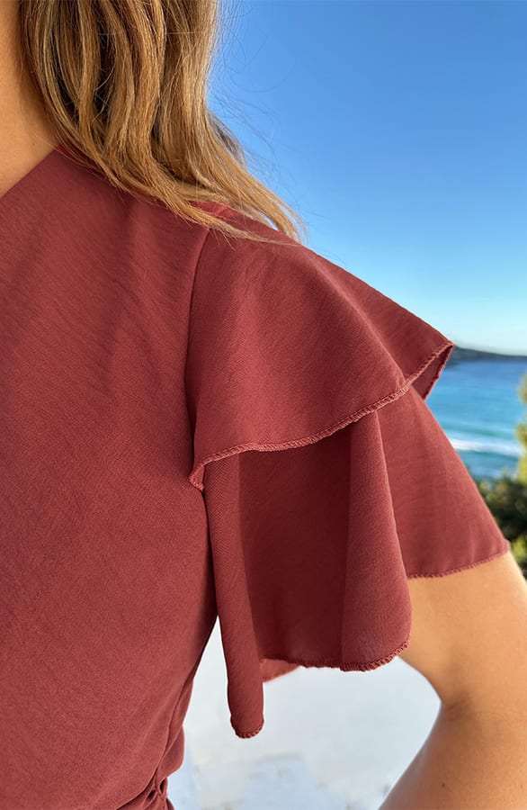 Smocked Waistband Dress Short Sleeve Dust Roze – jurken, foto 5