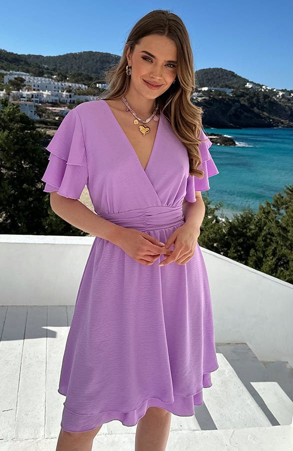 Smocked Waistband Dress Short Sleeve Lila