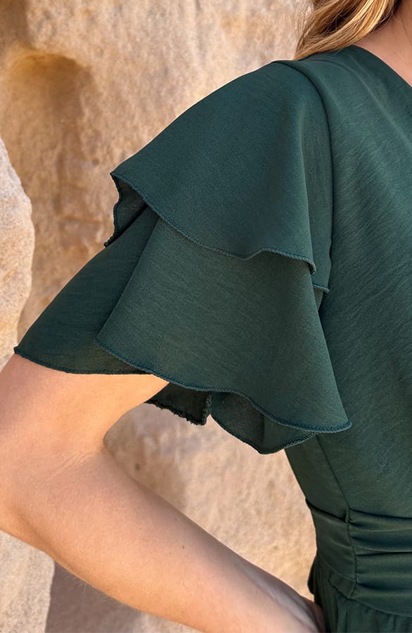 Smocked Waistband Dress Short Sleeve Smaragd – jurken, foto 5