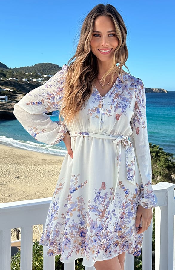 Spring Flower V-hals Jurk Baby blauw – jurken, foto 3