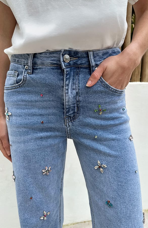 Statement Jeans mit Strass Flower, Foto 6