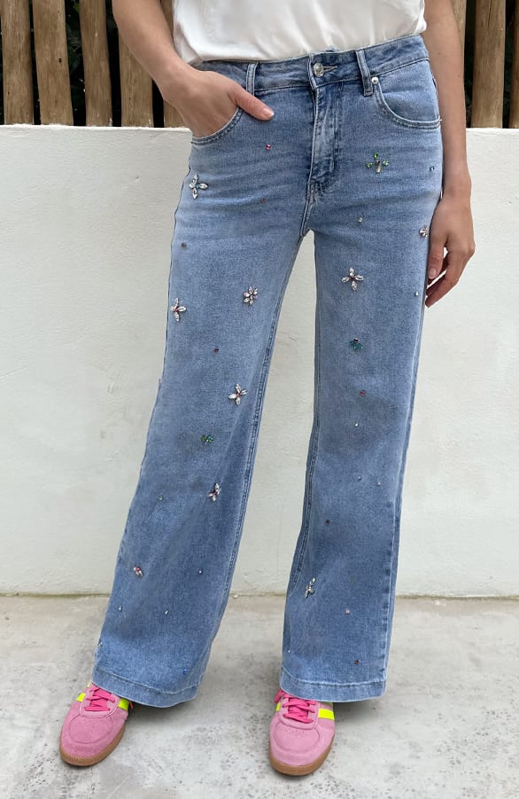 Statement Jeans Met Strass Flower