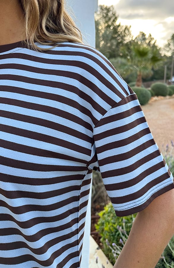 Strepen T-Shirt Katoen Choco Baby Blue – tops, foto 4