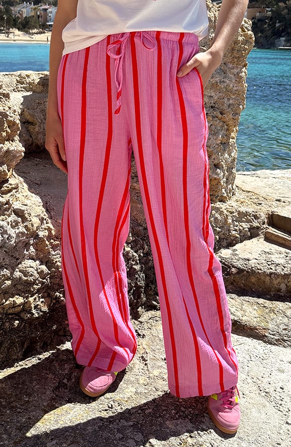 Stripe Pants Mousseline Red Pink – broeken, foto 1