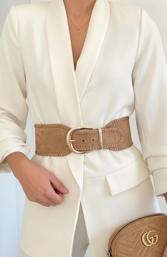 Suede Tailleriem Stretch Taupe