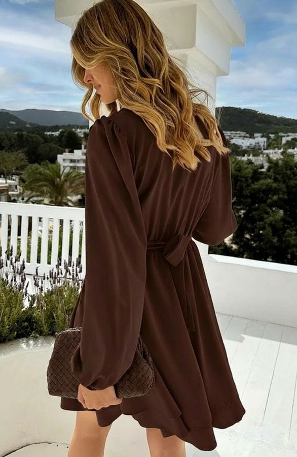 V-hals Jurk Strik Detail Choco – jurken, foto 4