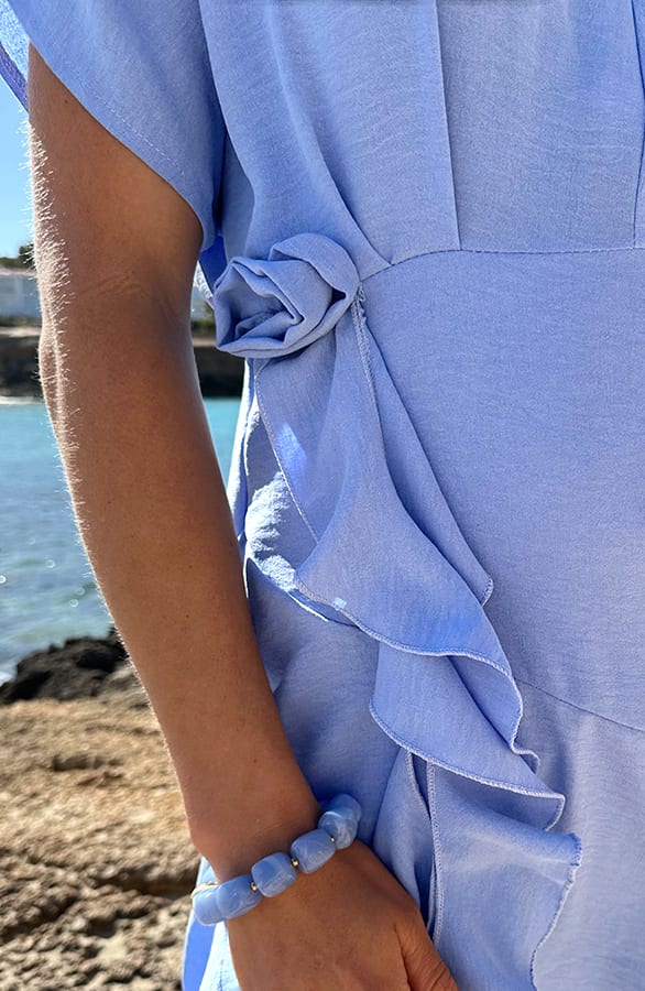 V-hals Roos Detail Jurk Blauw – jurken, foto 5