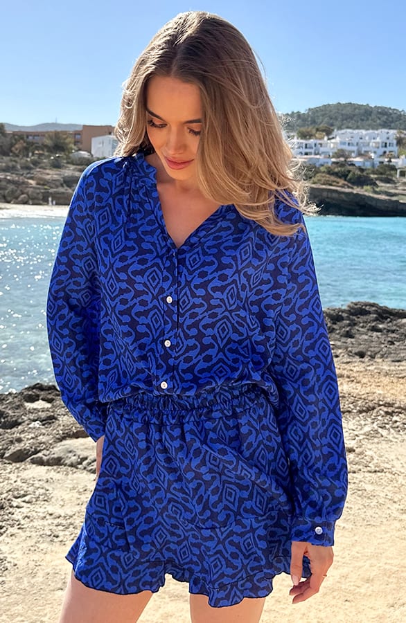 Viscose Blouse Met Print Kobalt Blue – blouses, foto 7
